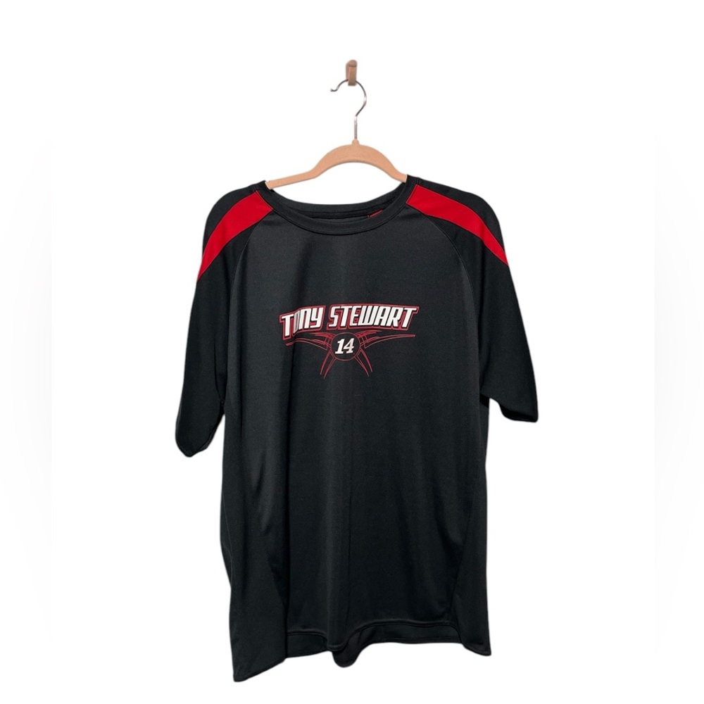 NASCAR TONY STEWART #14 SHORT SLEEVE PULL OVER SHIRT RACE TEAMWORK BLACK RED XL